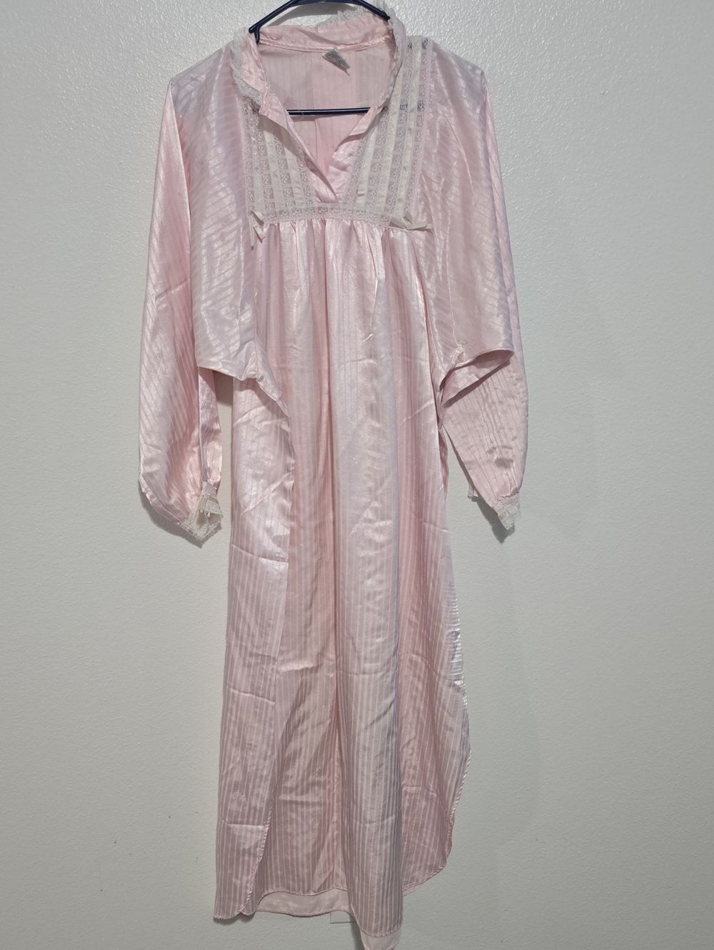Vintage Kathryn Pink Satin Nightgown with Lace Trim